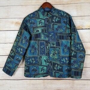 Coldwater Creek Women's Jacket Size‎ XS Metallic Shine Blue Floral Blocked Coat